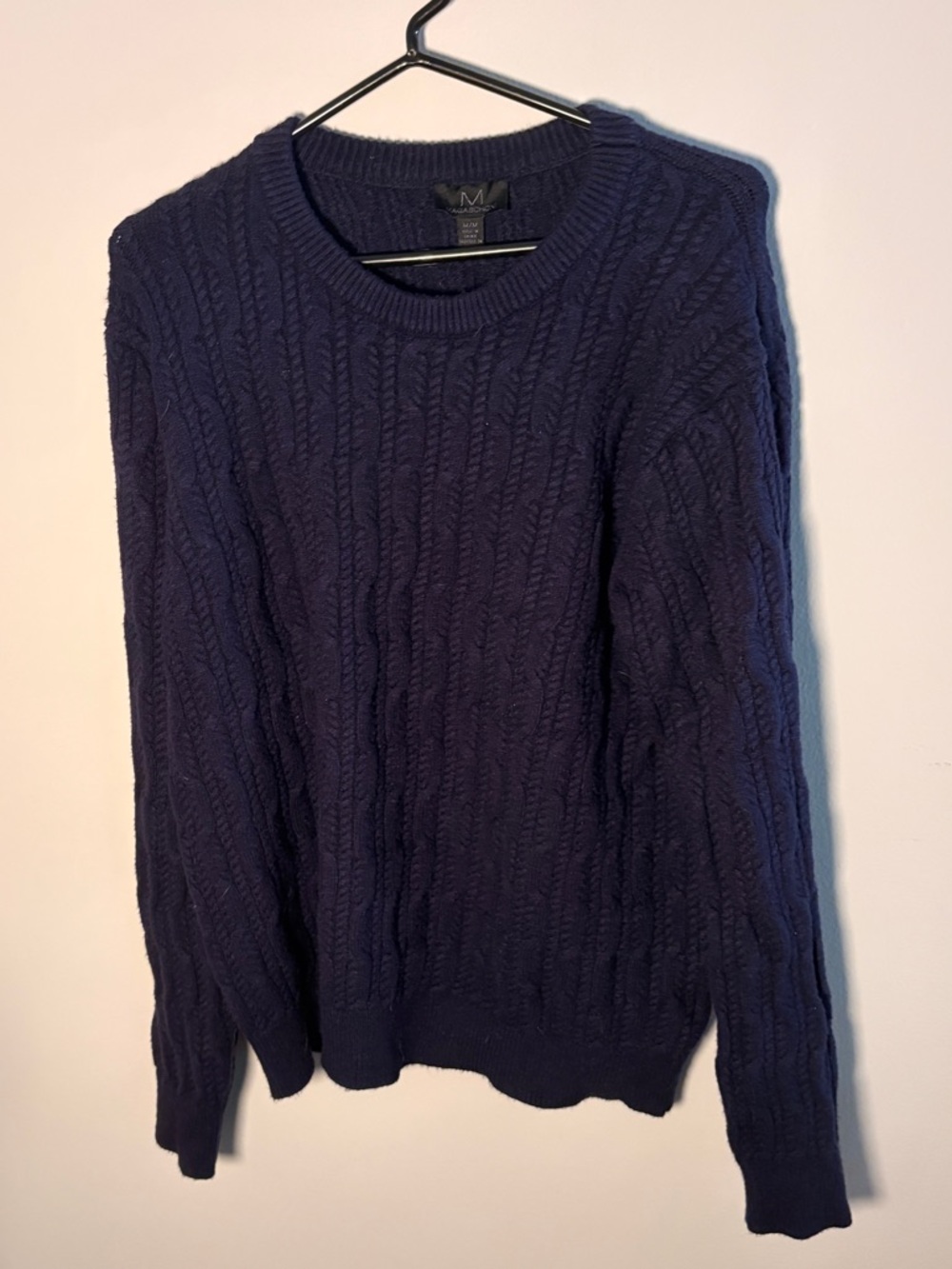 Magaschoni Men's Cable Crewneck Sweater - Navy Blue